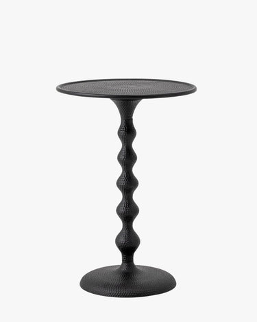 Black Aluminium round side table with twisted leg on white background