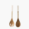 Salad server set in mango wood with white glazed handle on white background