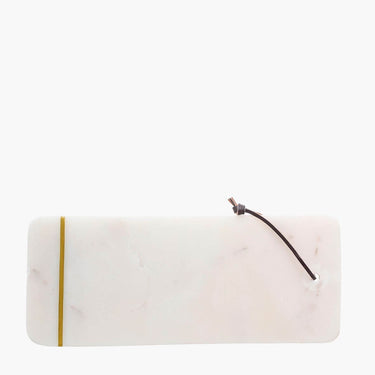 Marble chopping/serving board with gold strip on white background